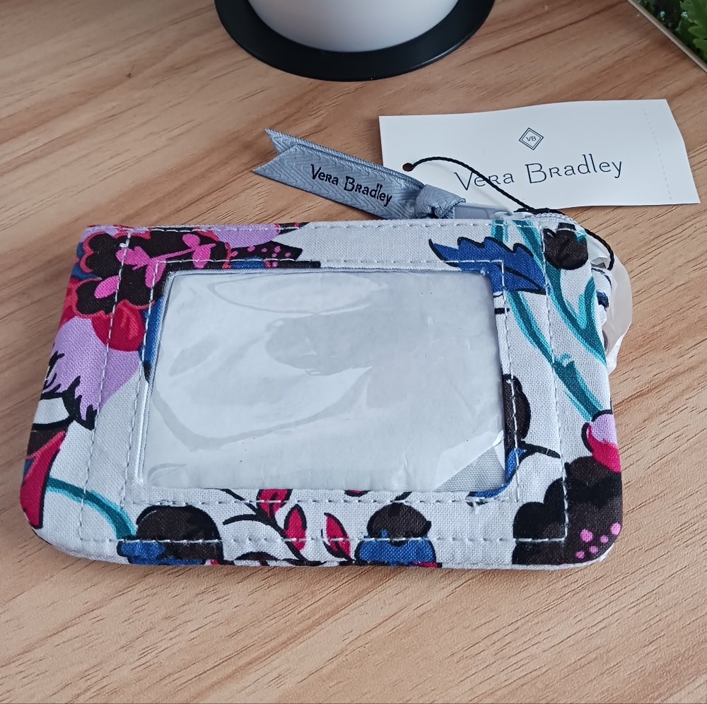 Vera Bradley Floral Fabric ID Badge Holder in Pink, Blue, Teal and Black